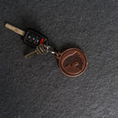 Leather Circle Keychain - Thick Leather - Fish Stamp Design