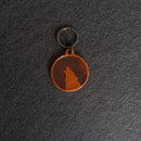Leather Circle Keychain - Thick Leather - Wolf Stamp Design