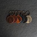 Leather Circle Keychain - Thick Leather - Wolf Stamp Design