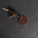 Leather Circle Keychain - Thick Leather - Wolf Stamp Design