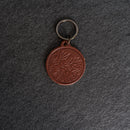 Leather Circle Keychain - Thick Leather - Floral Stamp Design