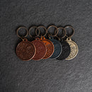 Leather Circle Keychain - Thick Leather - Floral Stamp Design