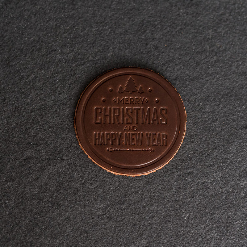 Merry Christmas Leather Coasters - 4" Round or Square - Sold individually or as a Set of 4
