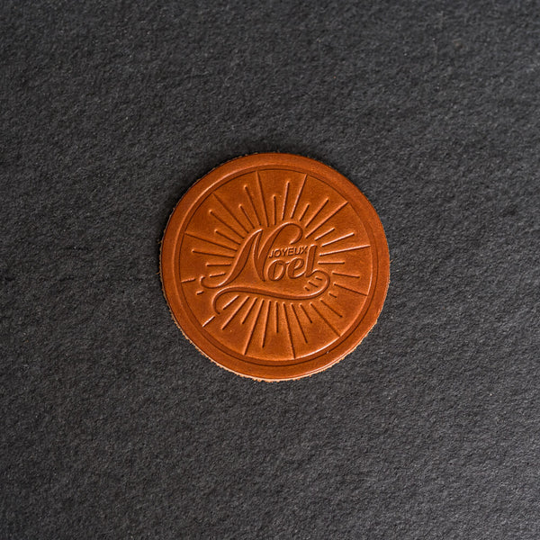 Noel Leather Coasters - 4" Round or Square - Sold individually or as a Set of 4