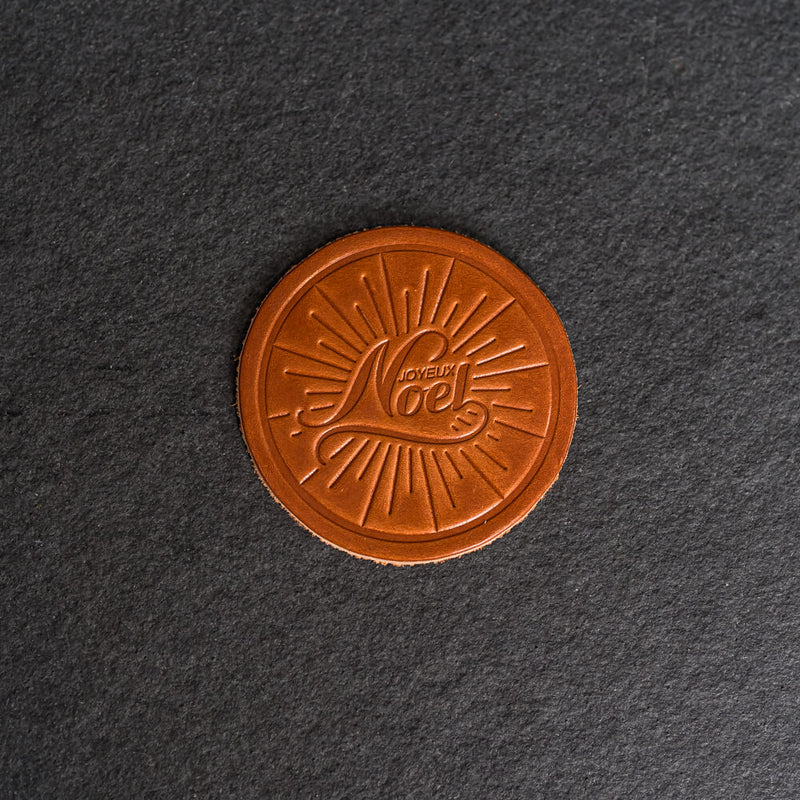 Noel Leather Coasters - 4" Round or Square - Sold individually or as a Set of 4