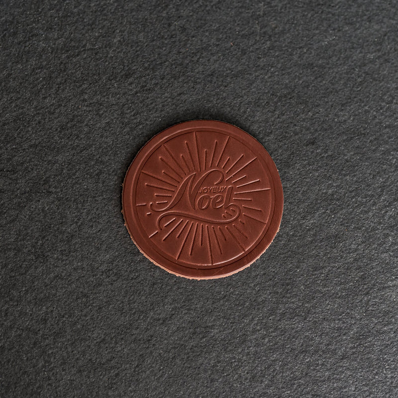 Noel Leather Coasters - 4" Round or Square - Sold individually or as a Set of 4