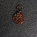 Leather Circle Keychain - Thick Leather - Compass Rose Stamp Design