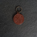 Leather Circle Keychain - Thick Leather - Compass Rose Stamp Design