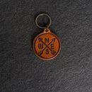 Leather Circle Keychain - Thick Leather - Compass Rose Stamp Design