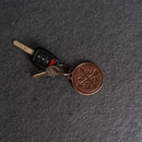 Leather Circle Keychain - Thick Leather - Compass Rose Stamp Design