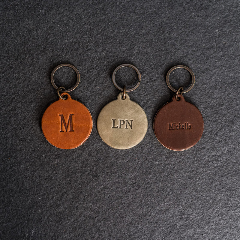 Personalized Leather Circle Keychain - Thick Leather