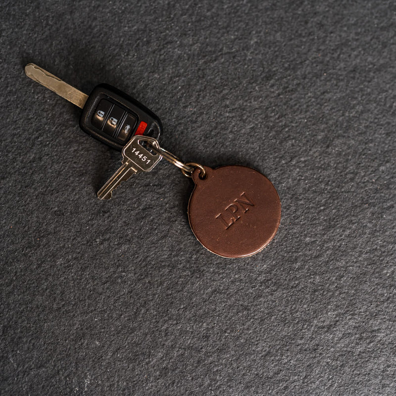 Personalized Leather Circle Keychain - Thick Leather