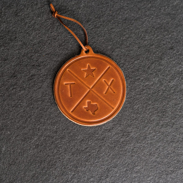 Texas Compass Circle Shape Leather Christmas Ornament | Stocking Tags