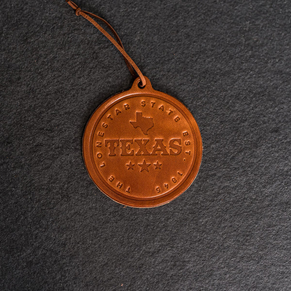 Texas Est Circle Shape Leather Christmas Ornament | Stocking Tags