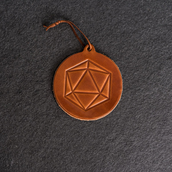 D20 Circle Shape Leather Christmas Ornament | Stocking Tags