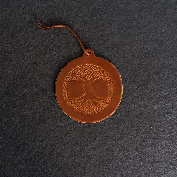 Celtic Tree Circle Shape Leather Christmas Ornament | Stocking Tags