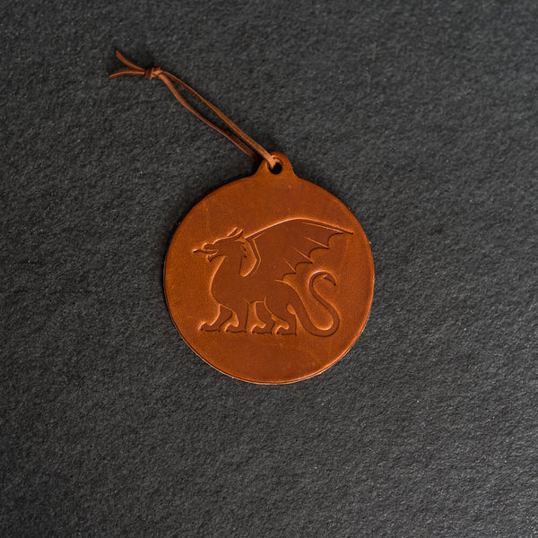 Dragon Circle Shape Leather Christmas Ornament | Stocking Tags