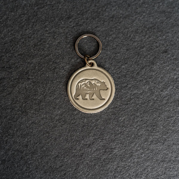 Leather Circle Keychain - Thick Leather - Bear Stamp Design