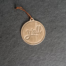 Y'all Circle Shape Leather Christmas Ornament | Stocking Tags