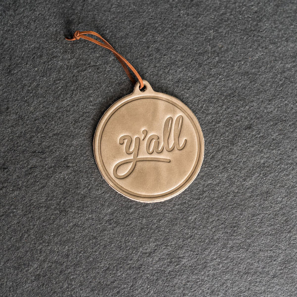 Y'all Circle Shape Leather Christmas Ornament | Stocking Tags
