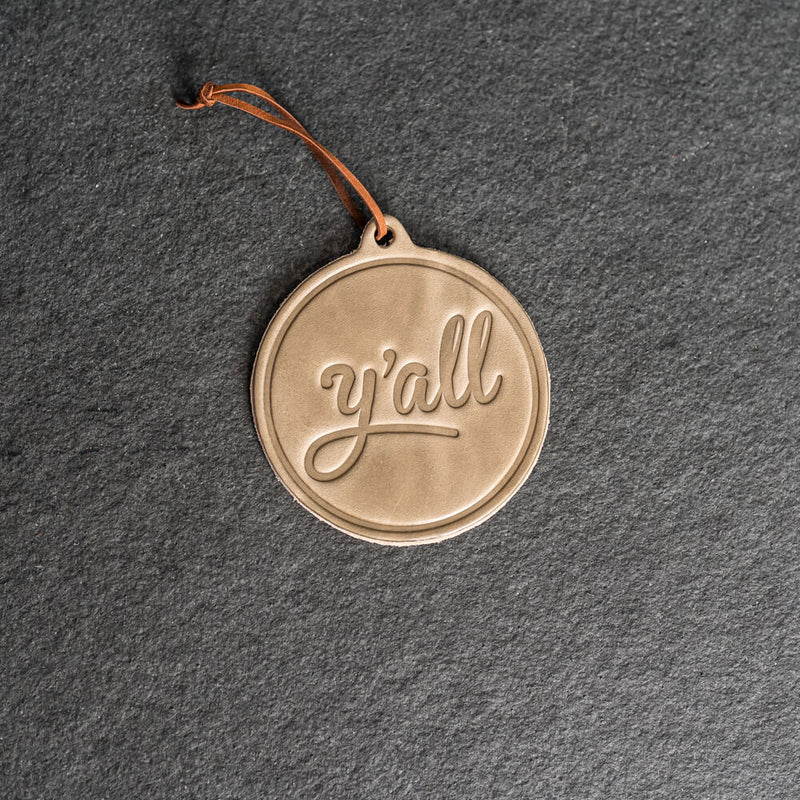 Y'all Circle Shape Leather Christmas Ornament | Stocking Tags