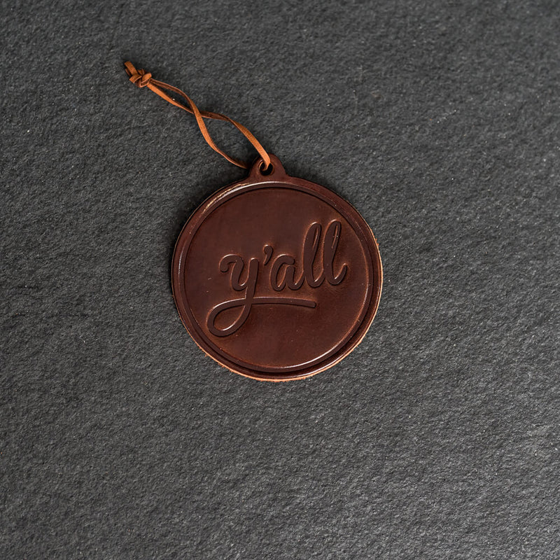 Y'all Circle Shape Leather Christmas Ornament | Stocking Tags