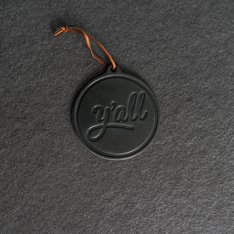 Y'all Circle Shape Leather Christmas Ornament | Stocking Tags