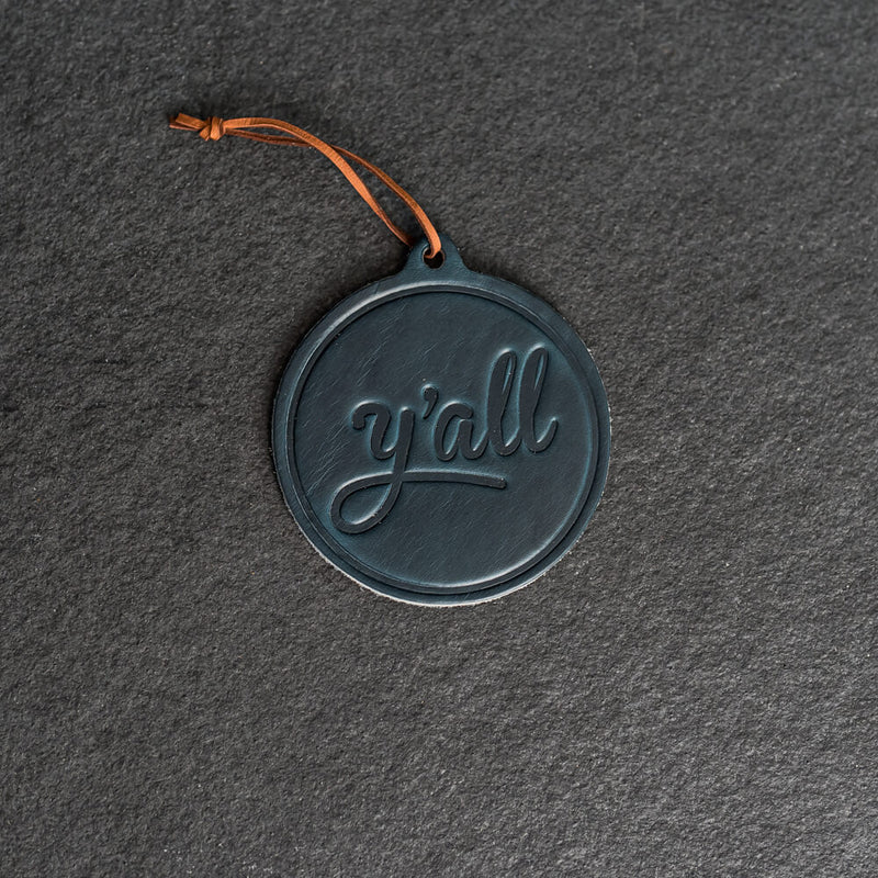 Y'all Circle Shape Leather Christmas Ornament | Stocking Tags