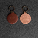 Leather Circle Keychain - Thick Leather - Floral Stamp Design