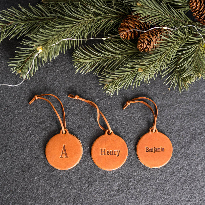 Personalized Leather Stocking Tag or Ornament - Circle