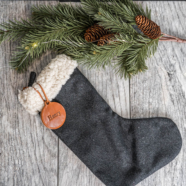 Personalized Leather Stocking Tag or Ornament - Circle