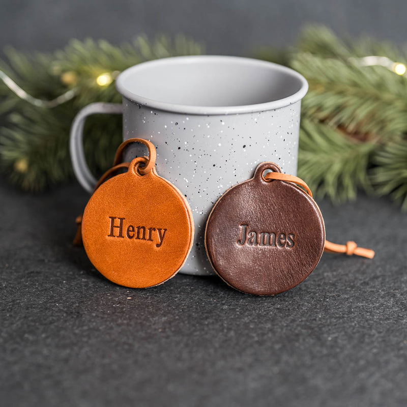 Personalized Leather Stocking Tag or Ornament - Circle