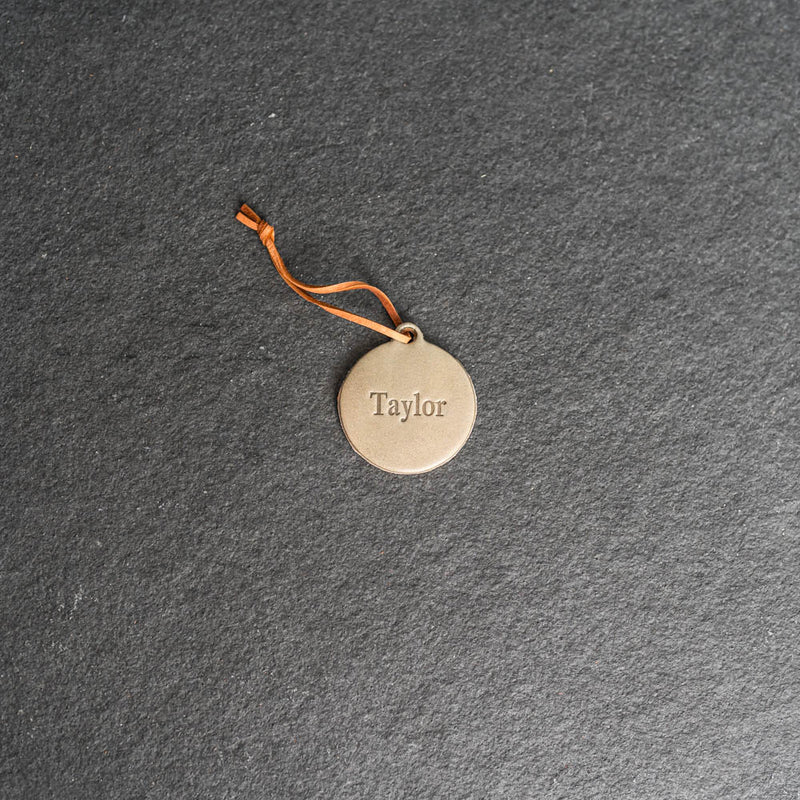 Personalized Leather Stocking Tag or Ornament - Circle
