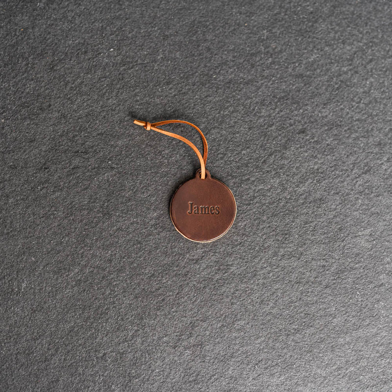 Personalized Leather Stocking Tag or Ornament - Circle