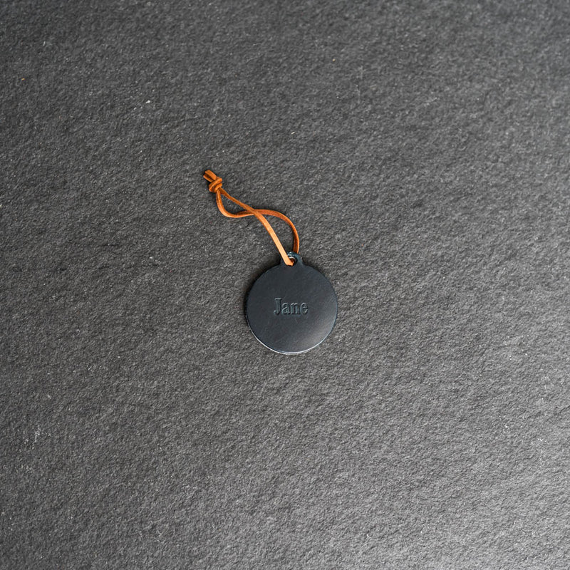 Personalized Leather Stocking Tag or Ornament - Circle