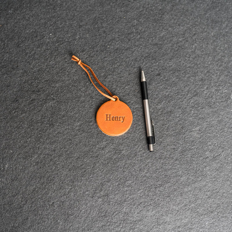 Personalized Leather Stocking Tag or Ornament - Circle