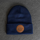 Beanie with Leather Patch Attached - Bear Stamp