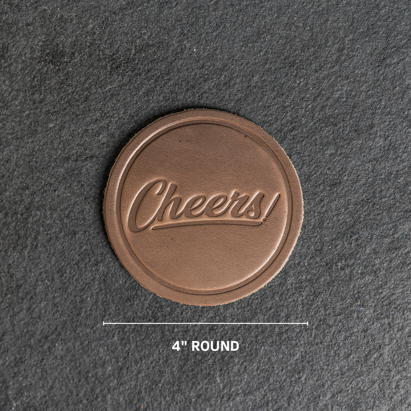 Cheers Leather Coasters - 4" Round - Sold individually or as a Set of 4
