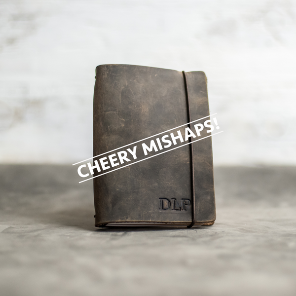Cheery Mishaps - Refillable Personalized Leather Pocket Journal with Professional Elastic Closure