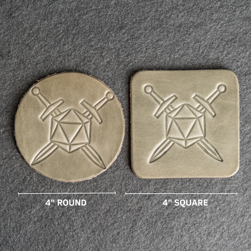 D20 with Swords Symbol Leather Coasters - Individual or Set of 4