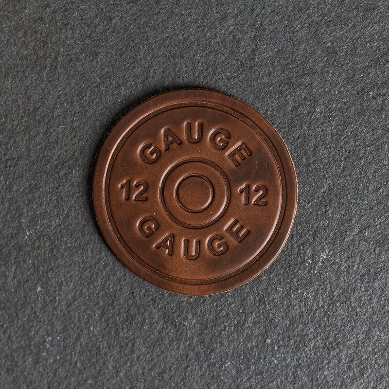 12 Gauge Stamp Design Leather Coasters - 4" Round - Sold individually or as a Set of 4