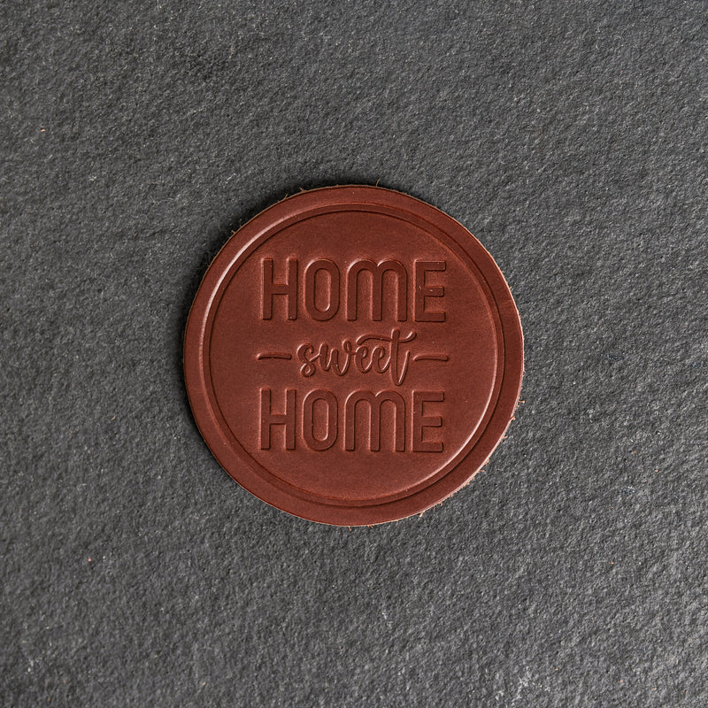 Home Sweet Home Leather Coasters - 4" Round - Sold individually or as a Set of 4