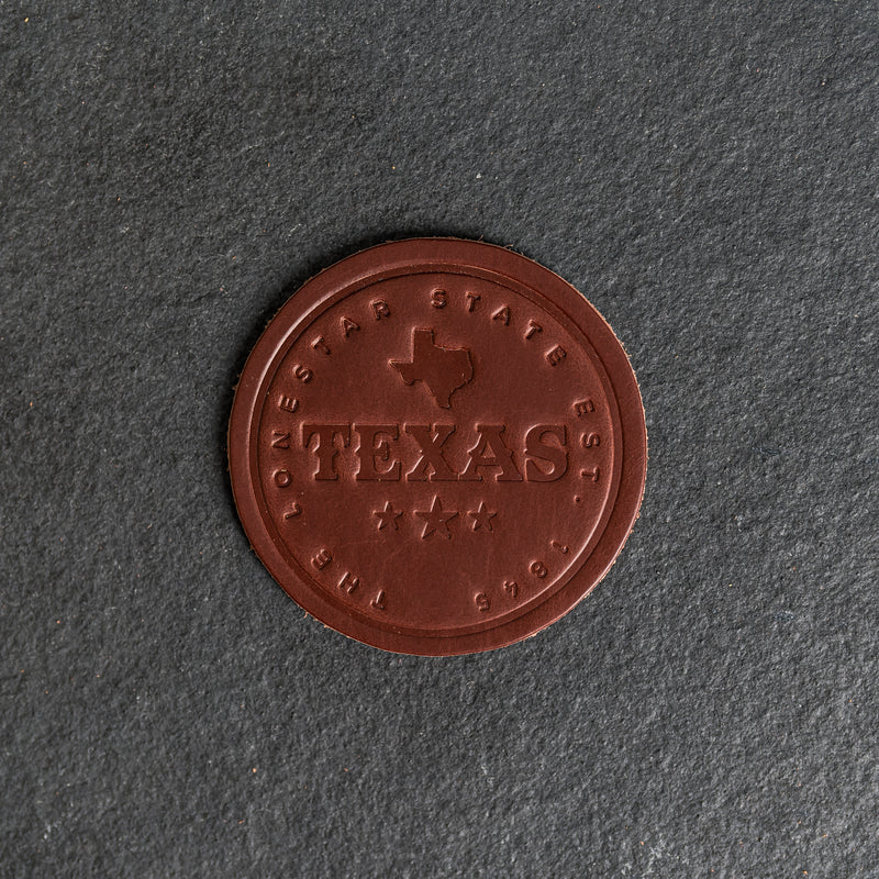 Texas Leather Coasters - 4" Round - Sold individually or as a Set of 4