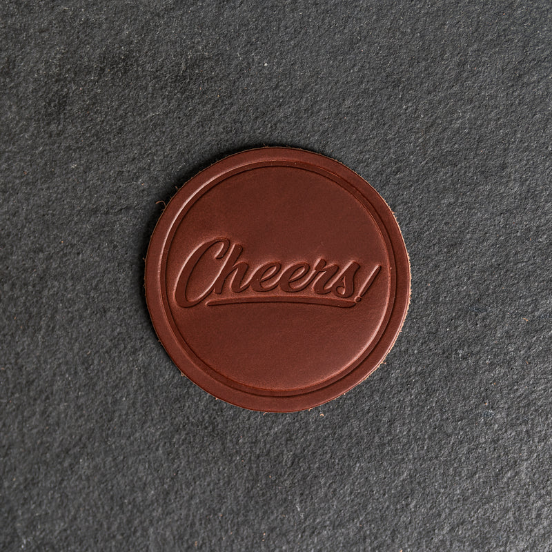 Cheers Leather Coasters - 4" Round - Sold individually or as a Set of 4
