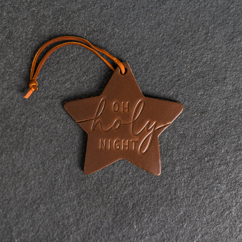O Holy Night Star Shape Leather Christmas Ornament | Stocking Tags