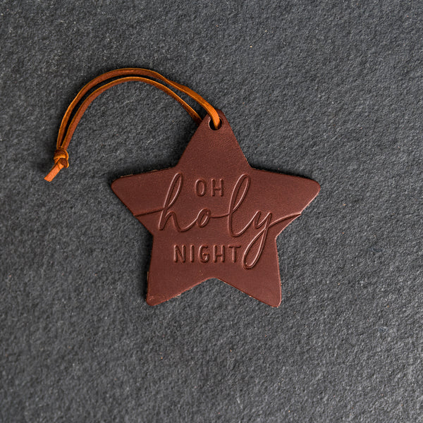 O Holy Night Star Shape Leather Christmas Ornament | Stocking Tags
