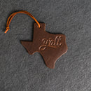 Y'all Texas Shape Leather Christmas Ornament | Stocking Tags