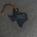 Y'all Texas Shape Leather Christmas Ornament | Stocking Tags