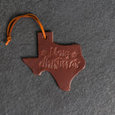 Merry Christmas Texas Shape Leather Christmas Ornament | Stocking Tags