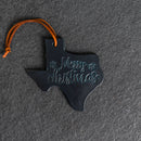 Merry Christmas Texas Shape Leather Christmas Ornament | Stocking Tags